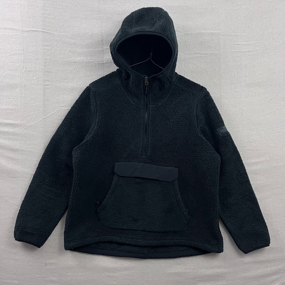 The North Face Sherpa Fleece Hoodie Womens XL Black Quarter Zip‎ Pullover Pocket